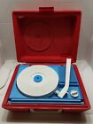171.29020601 Sears Vintage Red Blue Plastic Portable Suitcase Record Player Solid
