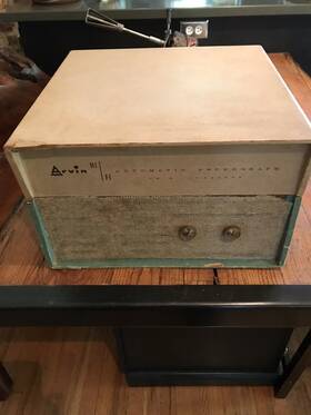 81p25 Arvin Blue Portable Phonograph Record Player Untested