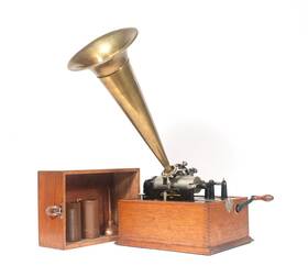 2-clip Edison Minty 1899 Standard Inch Phonograph Without Rig. Horn And Brown Wax Records