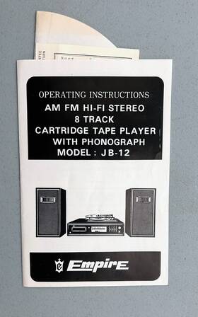 Jb-12 Empire Untrasonic Manual And Schematic For Vtg. Phonograph 8-track Ultrasonic