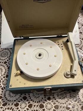 Ed-210 Montclair Vintage Record Player Blue And Ivory 5 Speed #ed 210 Works W Needle