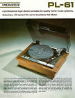 Pl-61 Pioneer Vintage Spec Turntable B W Paper Copy Of The Mega Rare Brochure