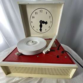 390.29030500 Sears Clock O Graph Portable Record Player 45 33 Rpm Powers On Needs Needle