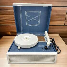 390.32490402 Sears Vtg 70s Solid State Stereo Faux Denim Record Player Model