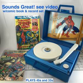 7-426 Tiger Electronic Toys Vtg 1984 Spiderman Record Player Turntable Plays 45/33 Sounds Great Video