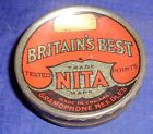 Bh1198 Vtg Nita Tin Player Gramophone Record Needles Full Britians