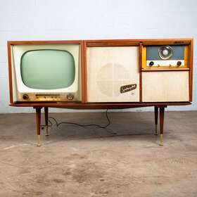 H-469r12 Westinghouse Mid Century Modern Stereo Console Radio Record Player Mahogany Tv