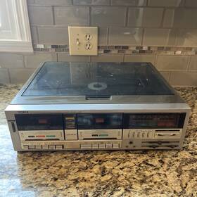 M2677 Yorx Rare Vintage Double Cassette Tape Turntable Record Player - Untested