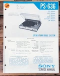 Sony PS-636 Record Player / Turntable Service Manual *original*. Fixed Price $24.97.
