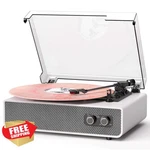 Vinyl Record Player Bluetooth Turntable 3-SPEED White Wood Grain Rca Aux. Fixed Price $129.99.