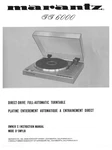 Marantz TT6000 Turntable Owners Instruction Manual. Fixed Price $22.24.