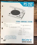 Sony PS-252 Record Player / Turntable Service Manual *original*. Fixed Price $19.97.