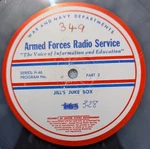 Armed Forces Radio -3 Transcription Disc Lot- Jill's Juke Box Afrs 16" Diam.. Fixed Price $45.00.