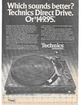 1977 Technics, Panasonic, High End Record Player, Music System, Vintage Print Ad. Fixed Price $6.95.