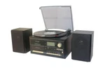 Techplay Black Bluetooth Shelf Stereo System & Record Player Cd Cassette Radio. Fixed Price $119.95.