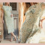 Nwt Mac Duggal 94150 Embellished Mesh Fitted Cap Sleeve Dress Sage J1822. Fixed Price $399.99.