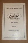 1950'S Capitol Phonograph Model 728 4-SPEED Record Player Operating Instructions. Fixed Price $14.99.