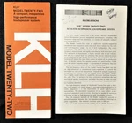 Klh Model 22 Speakers Brochure + Owners Instruction Manual - Booklets. Fixed Price $11.00.