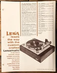 Lesa Model CD2 /21 4V3 /11 GT5 Turntable 3PG Dealer Brochure *orig*. Fixed Price $14.97.