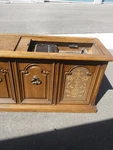 Vintage Brown Wooden Stereo Console Cabinet W/ Built-in Turntable. Fixed Price $200.00.