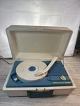 Concert Hall Record Player 12X8" Model 211B. White With Blue Handle. Fixed Price $34.87.