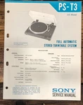 Sony PS-T3 Record Player / Turntable Service Manual *original*. Fixed Price $19.97.