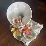 Vtg Italian Capodimonte Floral Phonograph Record Player Figurine, Vgc 8"T Italy. Fixed Price $75.00.