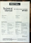 Rotel RP-850 Turntable Service Manual *original*. Fixed Price $24.97.