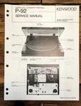 Kenwood P-92 Record Player / Turntable Service Manual *original*. Fixed Price $19.97.