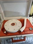 Vintage Portable Record Player Red White Suitcase Turntable Works. Fixed Price $40.00.