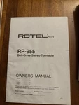 Original Vintage Rotel RP-955 Turntable Owners Manual Japan. Fixed Price $15.00.