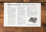 Garrard Model 710E Record Player / Turntable Owners User Manual *original*. Fixed Price $19.97.