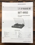 Fisher MT-M92 Record Player / Turntable Service Manual *original*. Fixed Price $14.97.