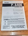 Vtg Teac P-A400 Full Automatic Turntable Record Player Original Owner's Manual. Fixed Price $19.99.