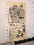 Newspaper Ad 1956 Columbia 360 K-2 Phonographs Moire Pattern Record Player. Fixed Price $15.00.