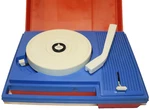Rare Vtg Realistic Red & Blue Portable Record Player Int Speakers Model 13-1137A. Fixed Price $79.99.