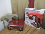 Retro Ion Ford Mustang Lp Turntable 4-IN-1 Classic Car Record Player Radio, Red. Fixed Price $185.00.