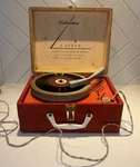 Silvertone Model 294 117 Volts Record Player, Speed, Red, 45 Rpm Center. Fixed Price $29.99.