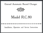 Garrard Model R.c. 80 Turn Table Record Player Operation And Service Manual. Fixed Price $15.95.