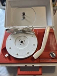 Vintage Portable Record Player Red White Suitcase Turntable Works Needs Needl. Fixed Price $23.99.