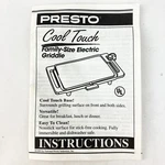 Presto Cool Touch Family Size Electric Griddle Owners Instruction Manual. Fixed Price $9.99.