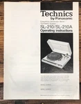 Technics SL-210A Turntable Owners / User Manual *original*. Fixed Price $24.97.