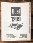 Dual Model 1209 Record Player / Turntable Owner User Manual *original*. Fixed Price $24.97.