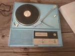 Zenith B505B - Vintage Blue Portable Record Player Missing Needle Runs. Fixed Price $48.00.