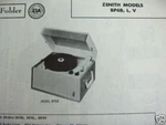 Zenith BP6B, BP6L, & BP6V Phonograph Photofact. Fixed Price $6.50.