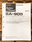 Pioneer SA-905 Amplifier Add. Service Manual *original*. Fixed Price $9.97.