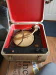 Antique Montgomery Ward Vintage Tube Portable Record Player Working W/case. Fixed Price $150.00.
