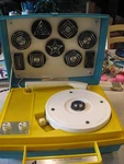 Vtg Arvin Solid State Psychedelic Blue & Yellow Phonograph Record Player Asis. Fixed Price $100.00.