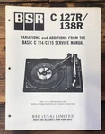 Bsr C127R C138R Record Player / Turntable Supplemental Service Manual *orig*. Fixed Price $14.97.