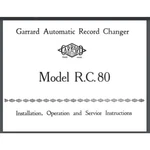 Garrard Model R.c. 80 Turn Table Record Player Operation And Service Manual. Fixed Price $16.95.